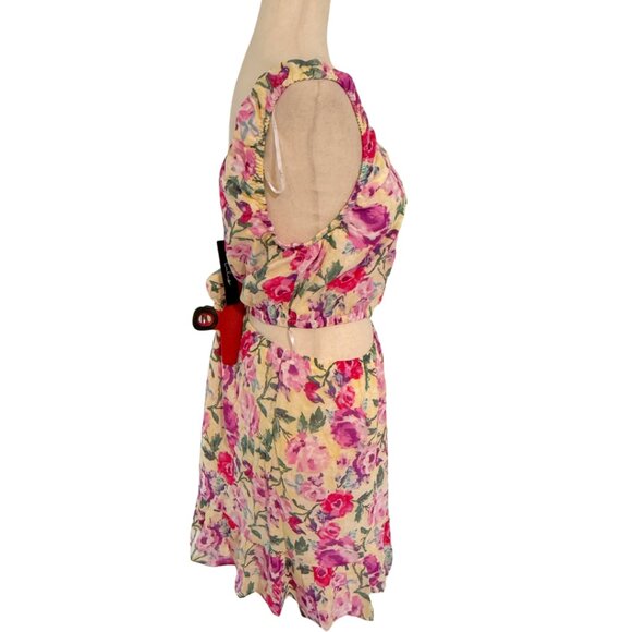 NWT Lulus Floral Cut Out Sundress Sleeveless Pink Yellow One Shoulder Size Large - Picture 5 of 11